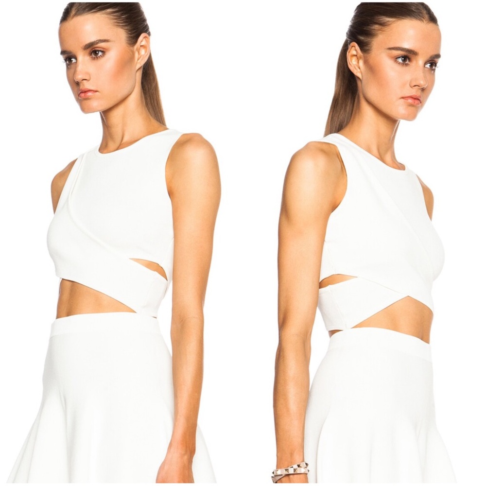 JONATHAN SIMKHAI LIGHT PEACH KNIT CUT OUT CROSSOVER CROP TANK TOP - Picture 10 of 10